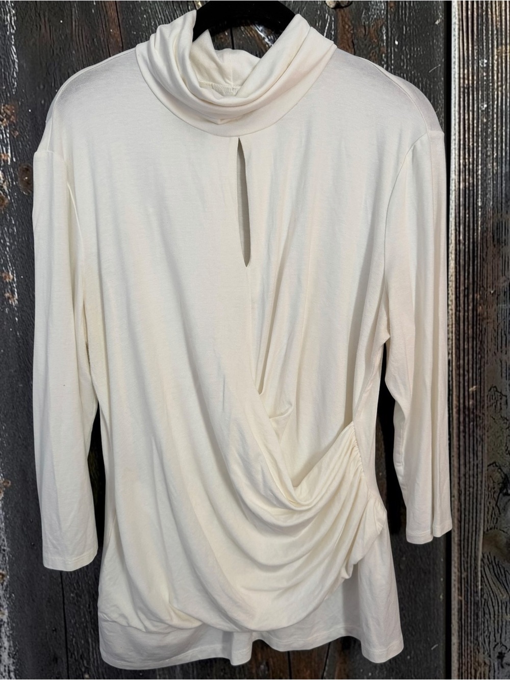7th Avenue NY&Co Draped Cowl Neck Top Large White Asymmetric Ruched